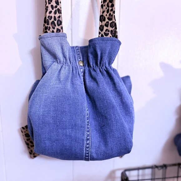 Shoulder Bag, Bow, Denim, Leopard Print, Purse, Handbag, Pocketbook - Picture 4 of 5